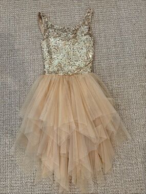 Weissman Gold Sequin Bodice with Layered Gold Tulle Dance Dress
